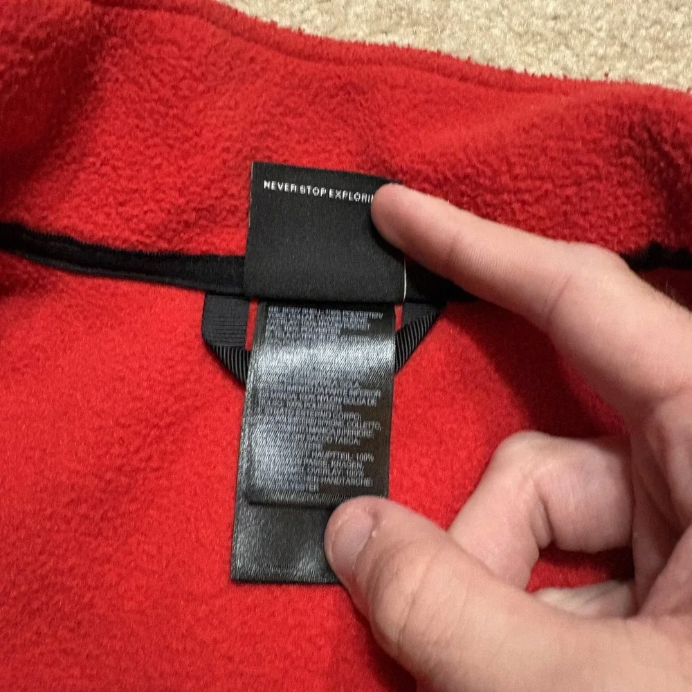 The North Face Denali Jacket Boys Small 7/8 Red Black Fleece Full Zip Pockets